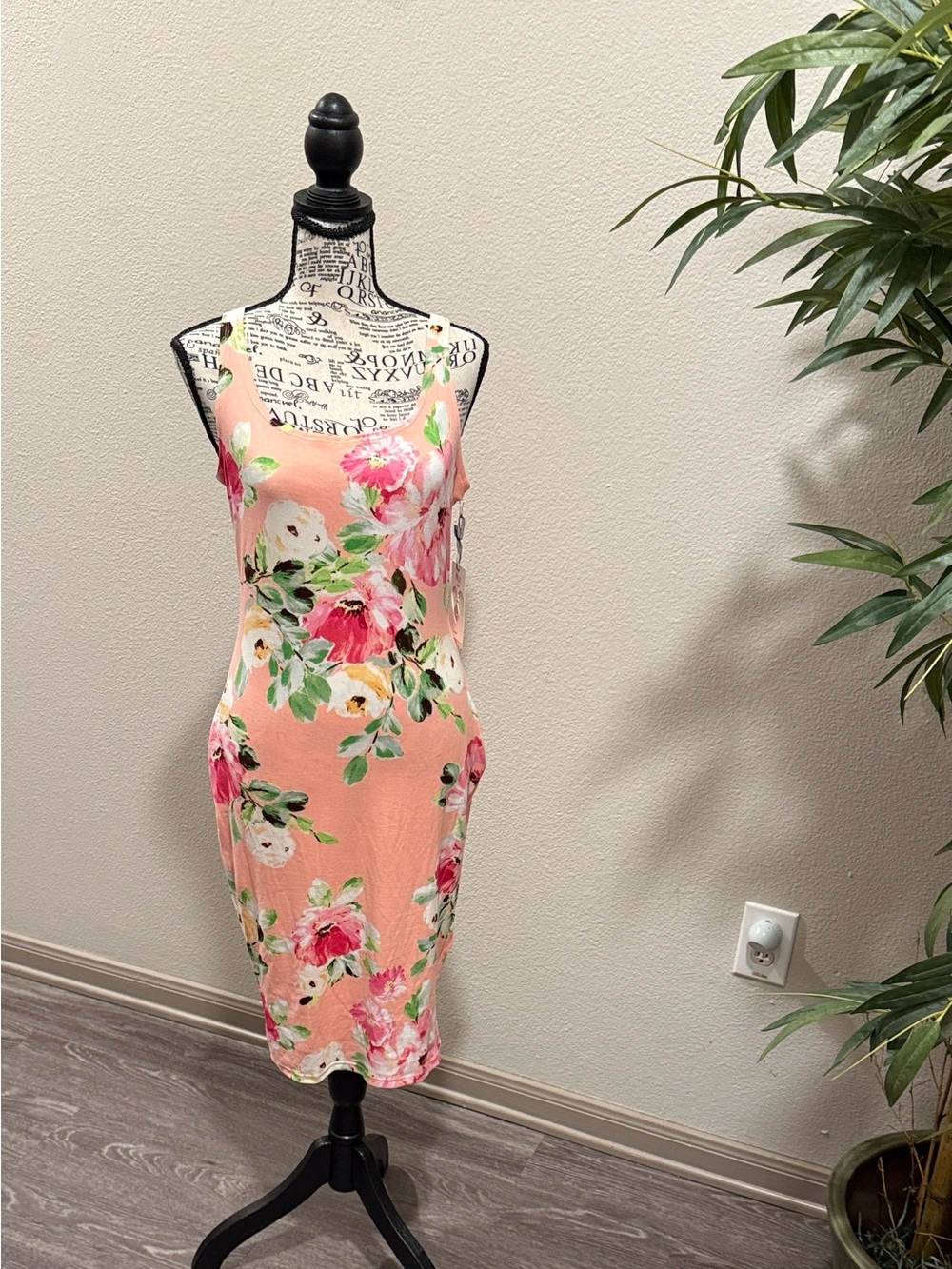 iris Peach-Pink Floral Midi Slip Dress